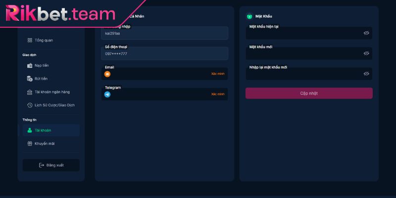 Đăng ký rikbet 3 Cập nhật thông tin cá nhân