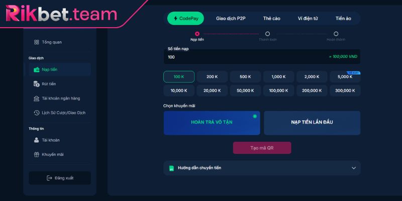 Nạp tiền qua chuyển khoản