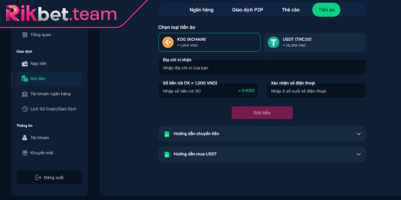 Lưu ý khi nạp rút tiền Rikbet