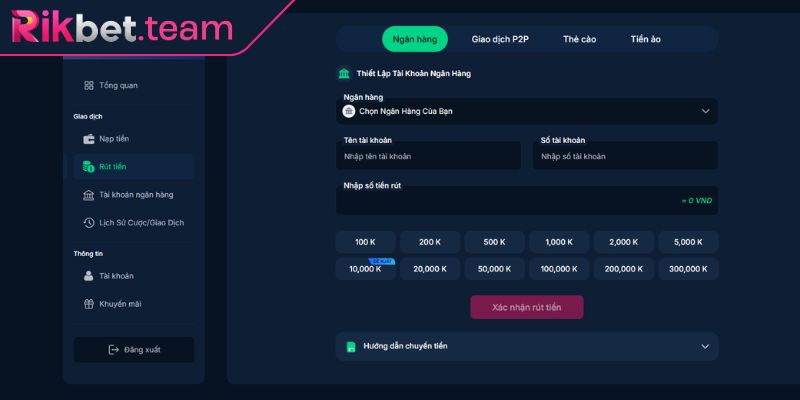 Cách nạp rút tiền tại Rikbet nhanh chóng